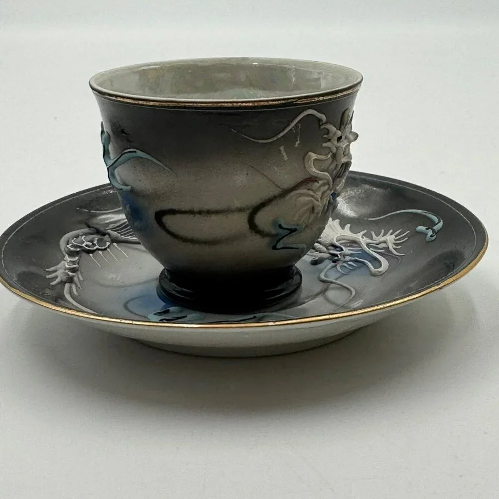 Vintage Dragonware Moriage Demitasse Tea Cup and Saucer Set